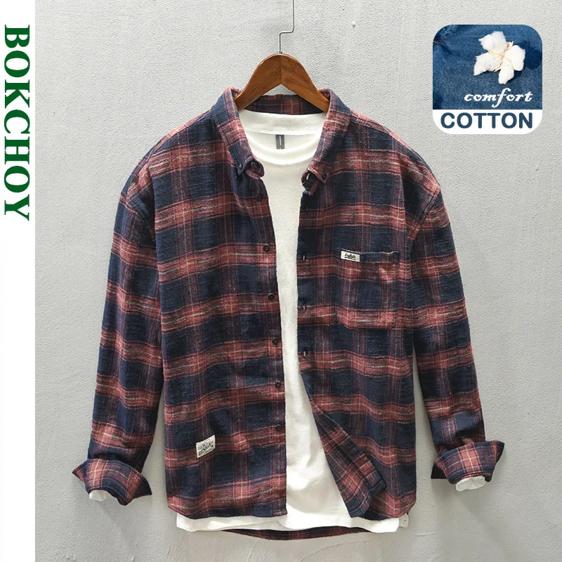 Flannel Shirt Lined - Весенне-осенняя новая мужская рубашка из 100%