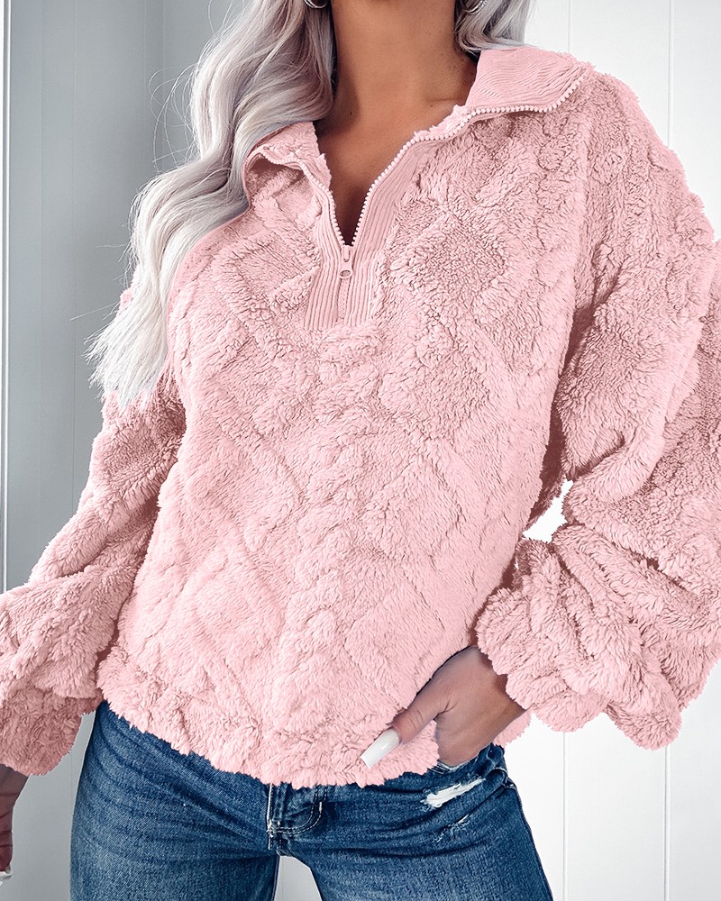 Sherpa Hoodie Fleece - Женский пуловер из шерпа-флиса с половинной