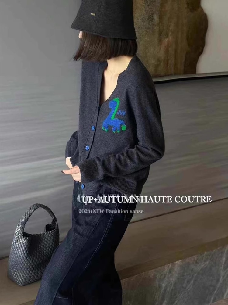 Wool Coat Peacoat - Европейский станция, жаккардовый вязаный кардиган из